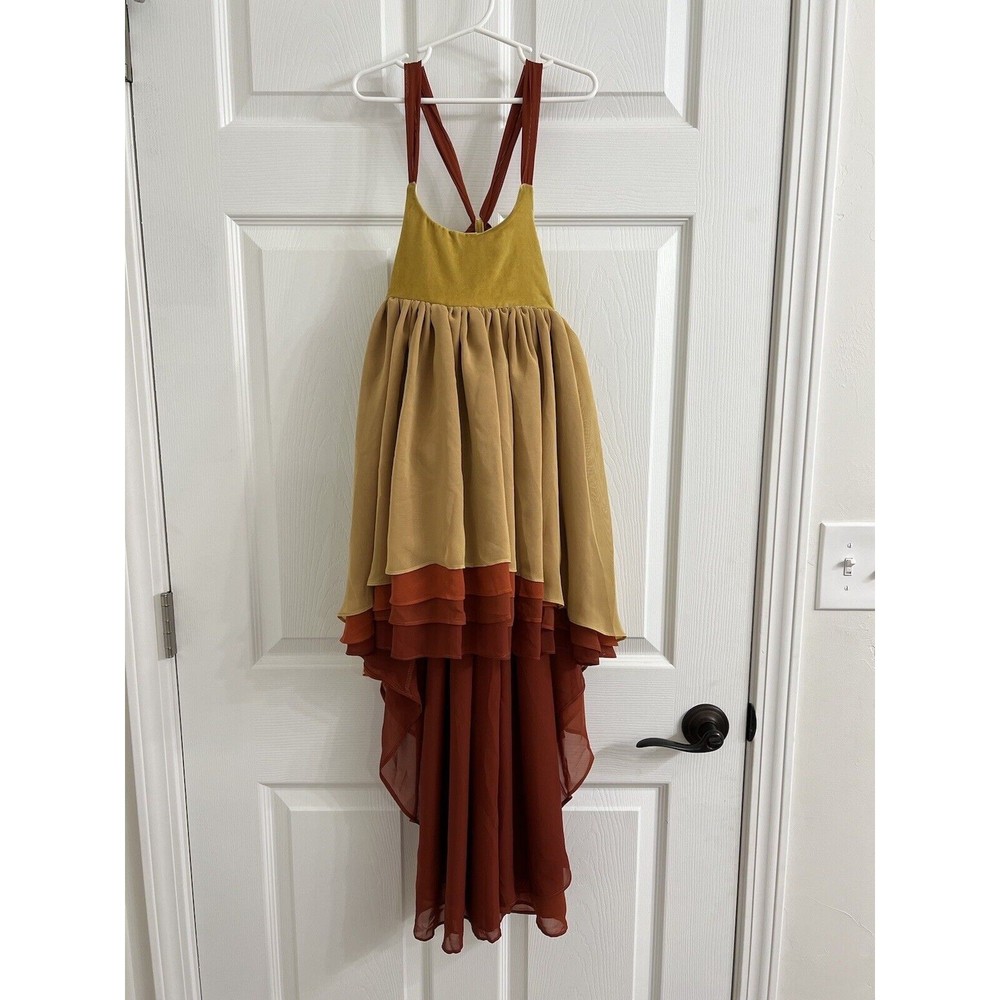 Pleiades Girls Size 6 High Low Golden Ombré Chiffon Dress! Orange, Yellow! Fall!